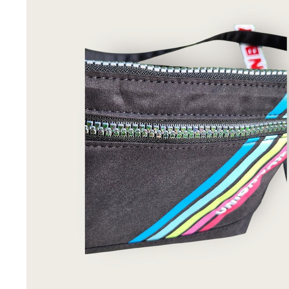 UnionBay Black Logo Retro Rainbow Striped Streetwear Y2K Zipper Crossbody - Picture 4 of 6